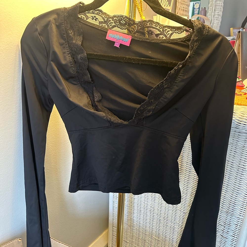 Edikted Black Lace Trim Crop Top